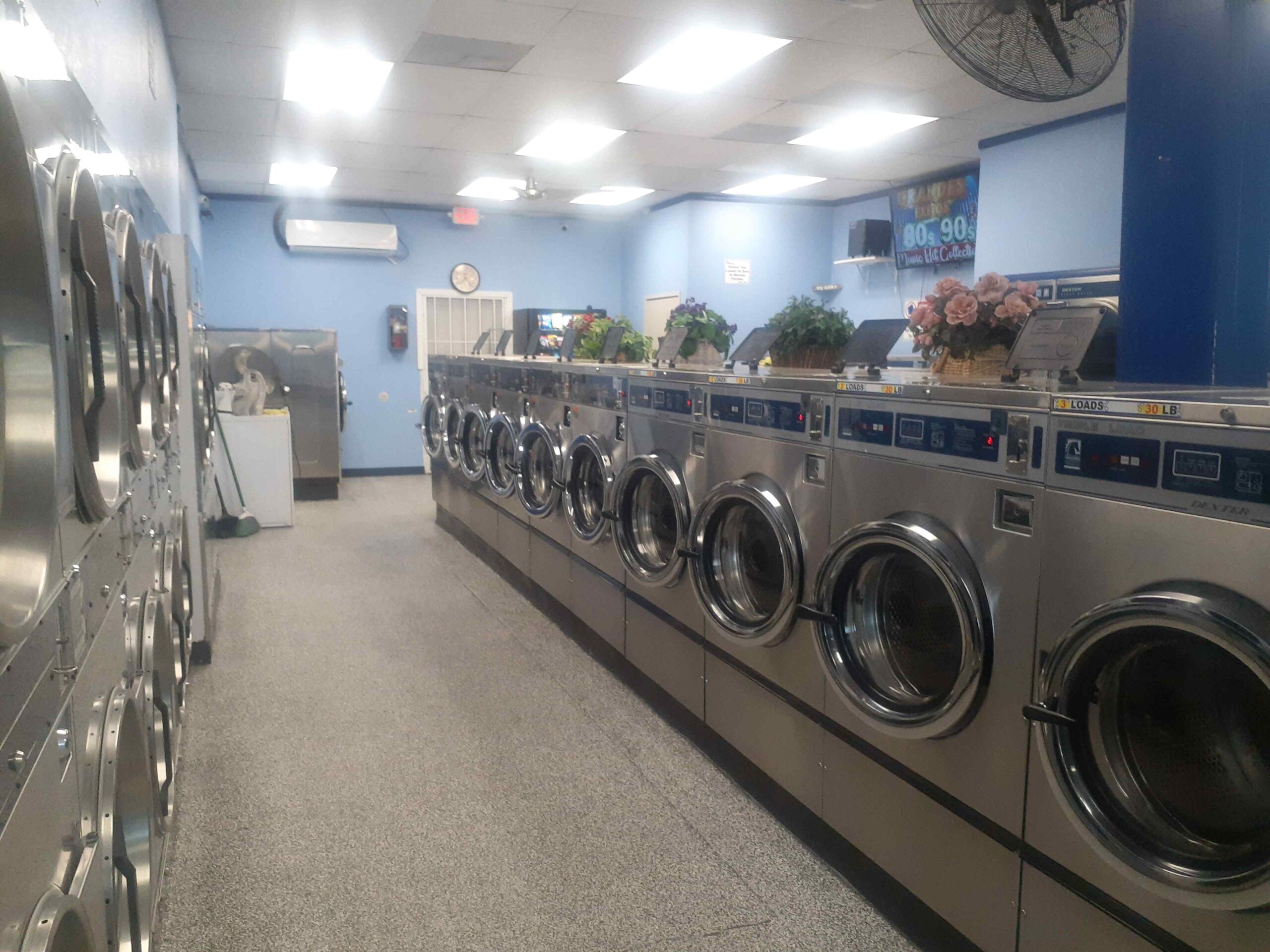 row of laundromat washers