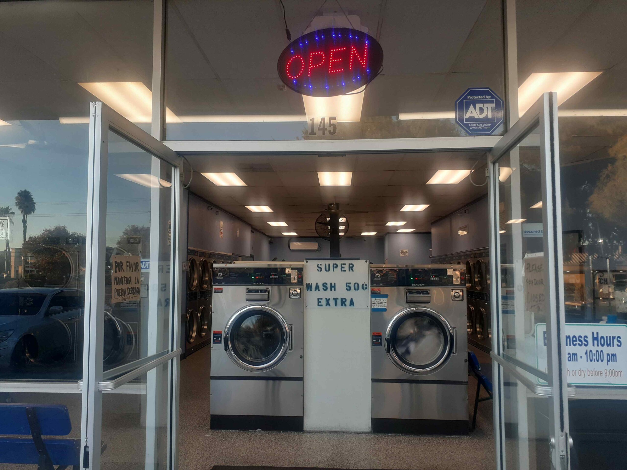 row of laundromat washers